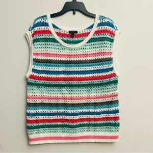 Talbots Crochet Knit Top Sleeveless Colorful Rainbow Stripe Size S Petite